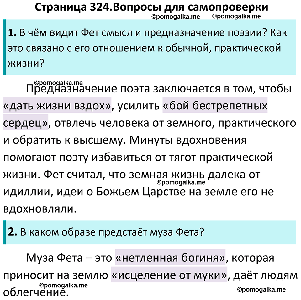 часть 1 страница 324 литература 10 класс Лебедев 2024 год