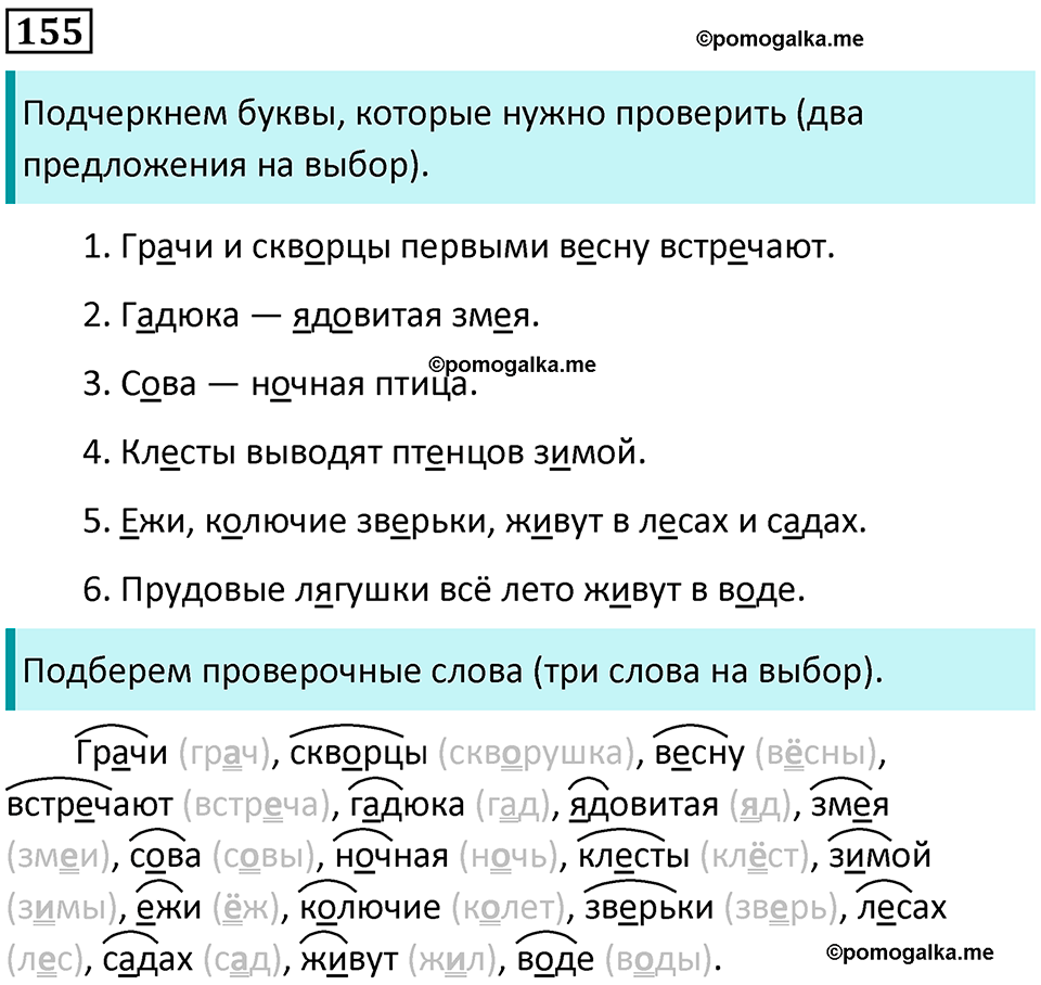 часть 1 упражнение 155 русский язык 2 класс Канакина, Горецкий 2024 год