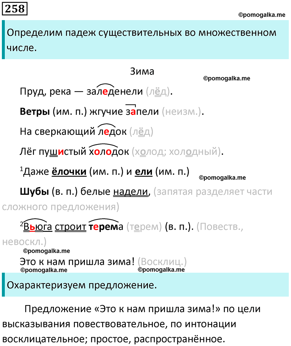 часть 1 упражнение 258 русский язык 4 класс Канакина 2023 год