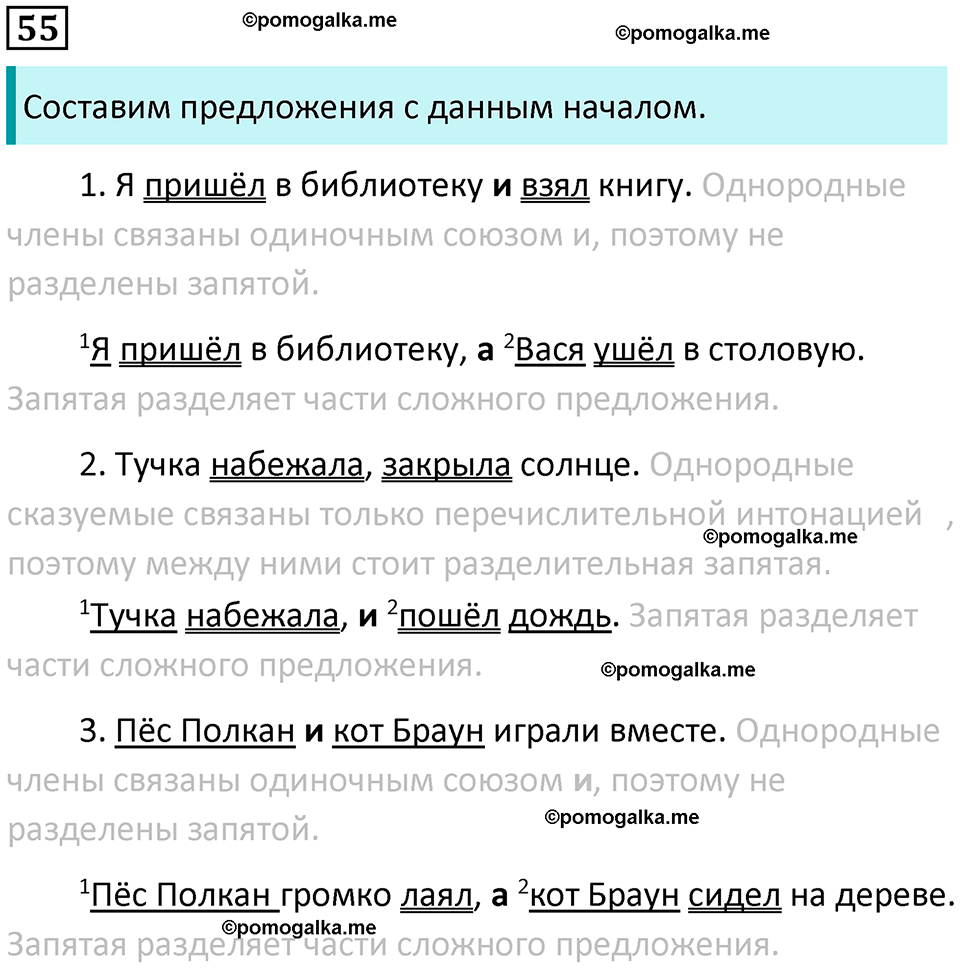 часть 1 упражнение 55 русский язык 4 класс Канакина 2023 год