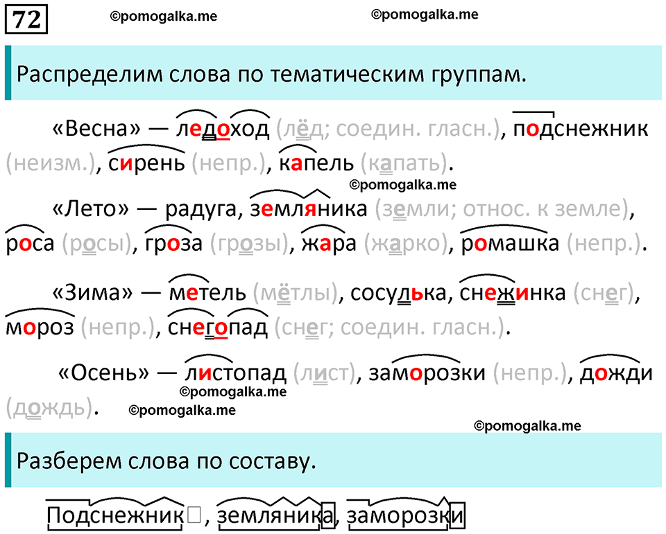 часть 1 упражнение 72 русский язык 4 класс Канакина 2023 год