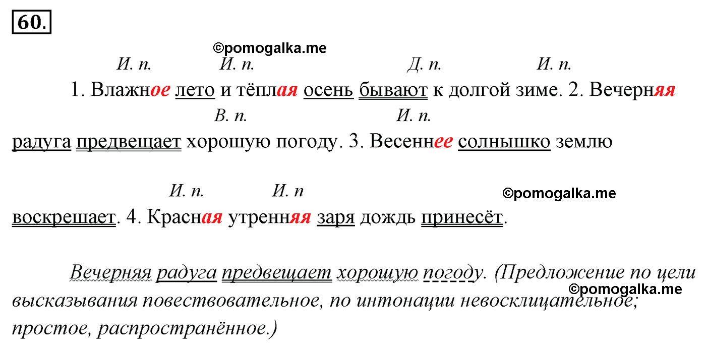 упражнение №60 русский язык 4 класс Канакина, Горецкий