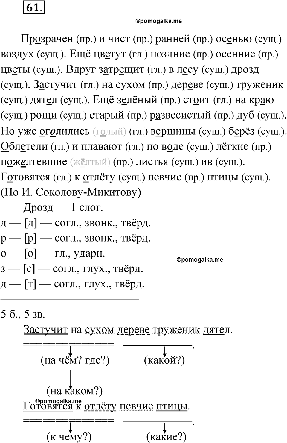 часть 1 страница 33 упражнение 61 русский язык 4 класс Рамзаева 2025