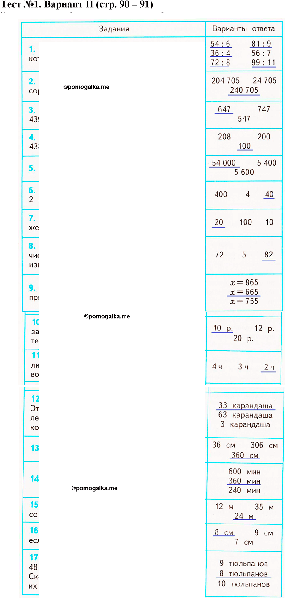 Страница 90-91 задача №1 проверочные работы по математике 4 класс Волкова