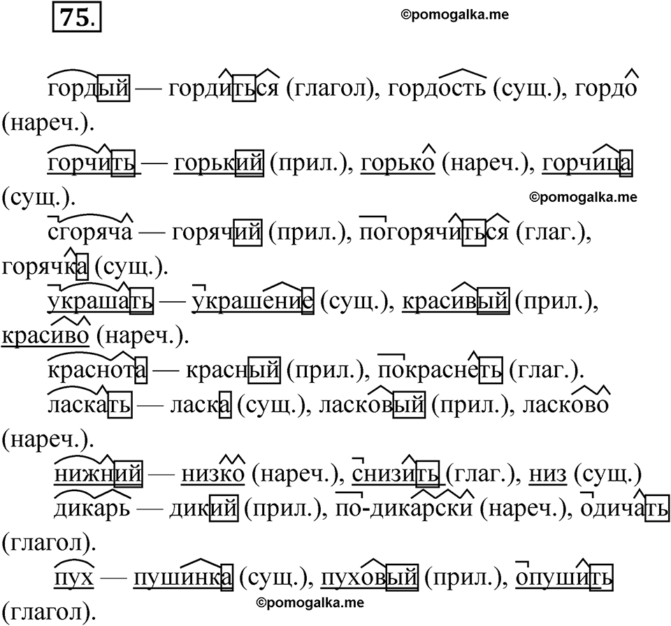 страница 55 упражнение 75 русский язык 5 класс Бондаренко рабочая тетрадь 1 часть 2024 год