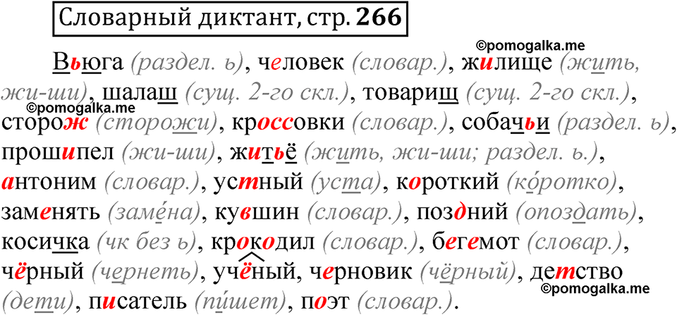 страница 266 Словарный диктант русский язык 5 класс Быстрова, Кибирева 1 часть 2021 год