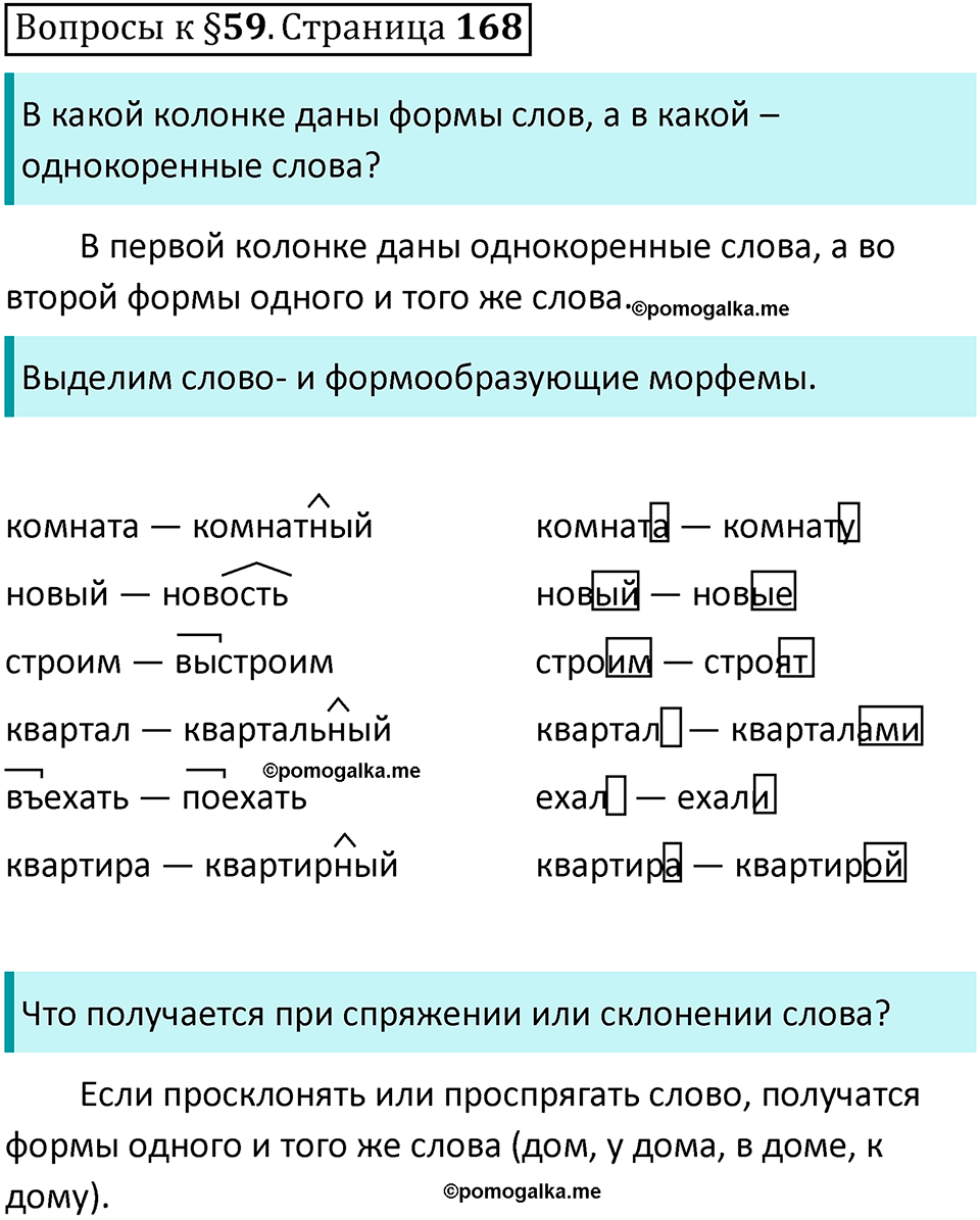 часть 1 страница 168 вопросы к параграфу 59 русский язык 5 класс Ладыженская, Баранов 2023 год