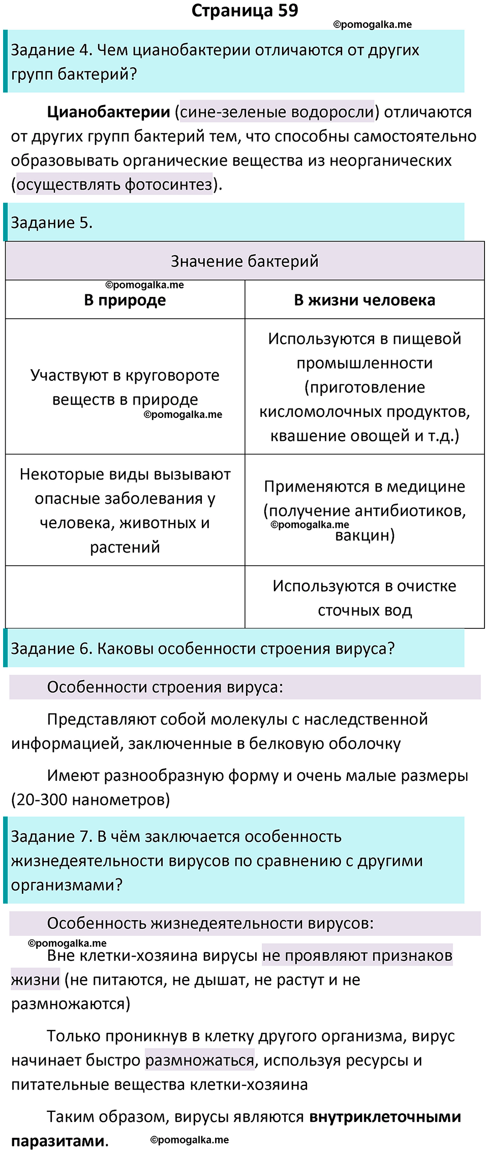 страница 59 биология 5 класс Пасечник, Суматохин рабочая тетрадь 2024 год