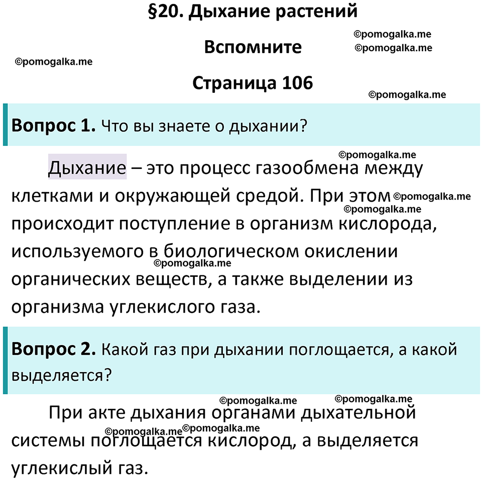 страница 106 биология 6 класс Пасечник, Суматохин учебник 2024 год