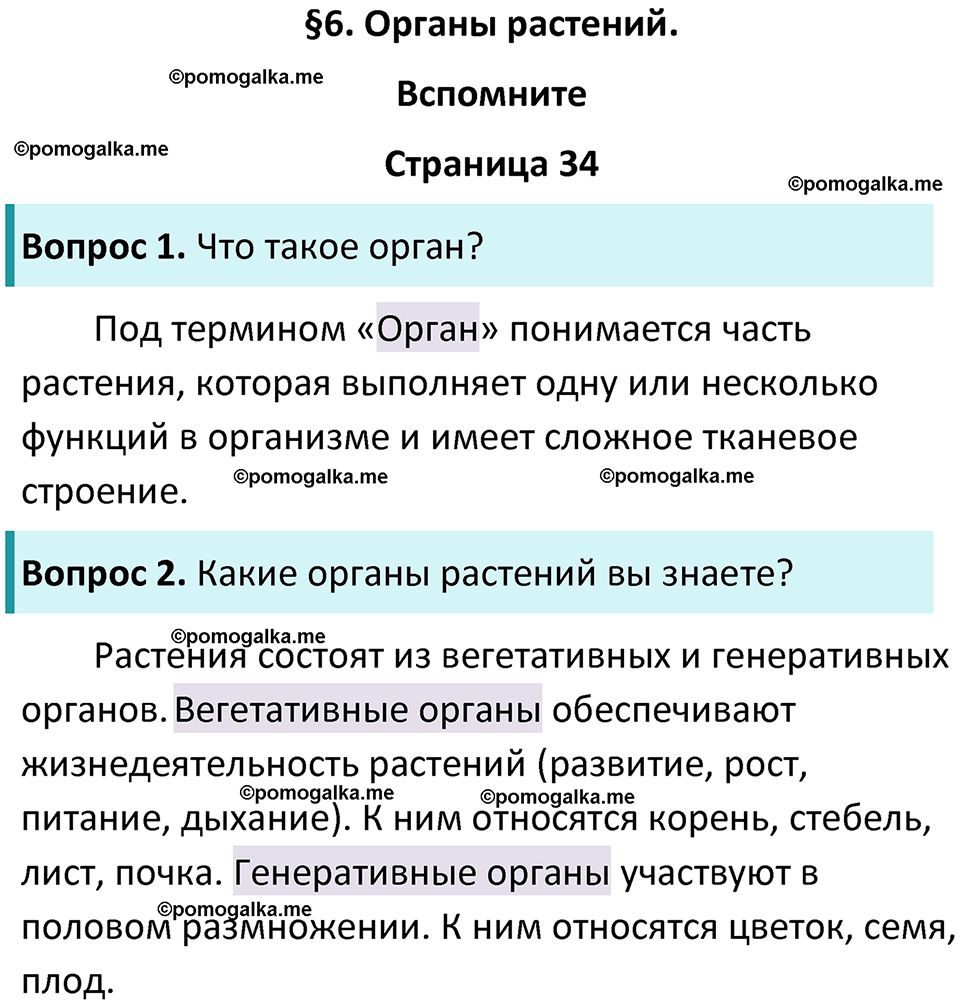 страница 34 биология 6 класс Пасечник, Суматохин учебник 2024 год