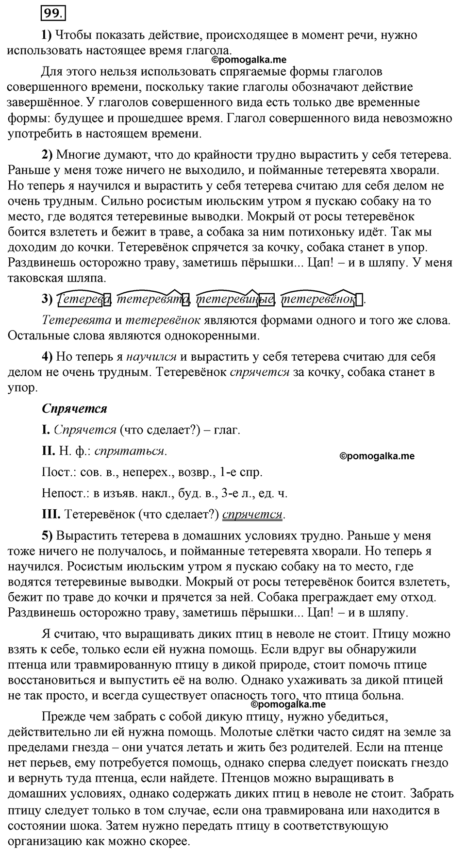 Глава 1. Упражнение №99 русский язык 6 класс Шмелёв