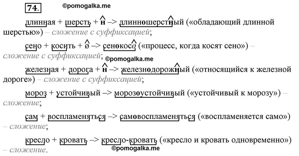 Глава 3. Упражнение №74 русский язык 6 класс Шмелёв