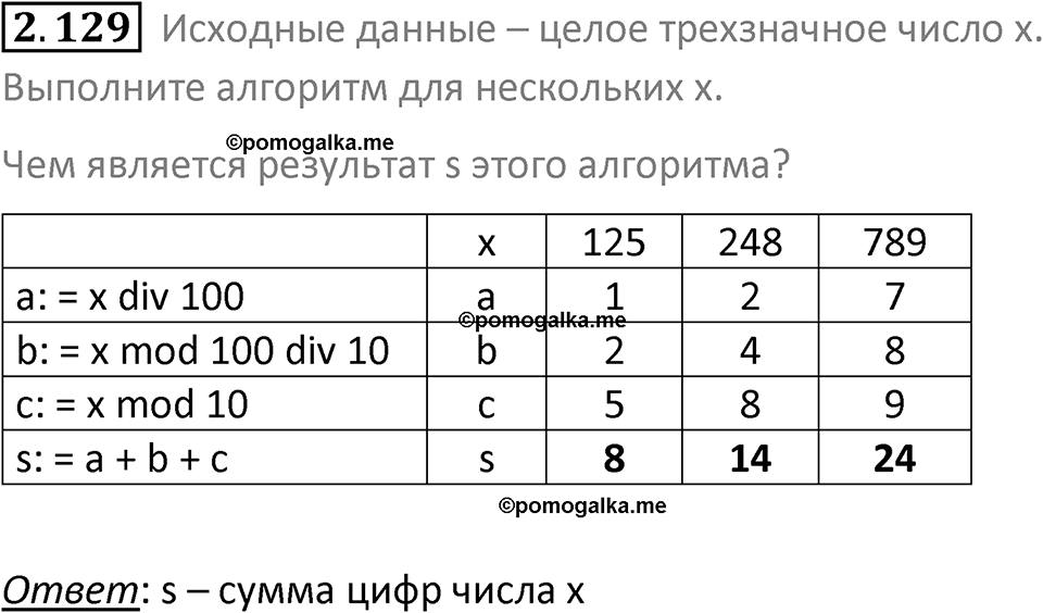 номер 2.129 сборник задач и упражнений по информатике 8 класс Босова 2024 год просвещение