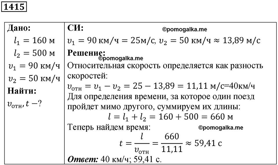 страница 157 номер 1415 физика 7-9 класс Пёрышкин сборник задач 2024 год