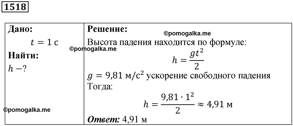 страница 171 номер 1518 физика 7-9 класс Пёрышкин сборник задач 2024 год