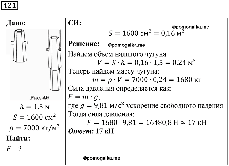 страница 51 номер 421 физика 7-9 класс Пёрышкин сборник задач 2024 год