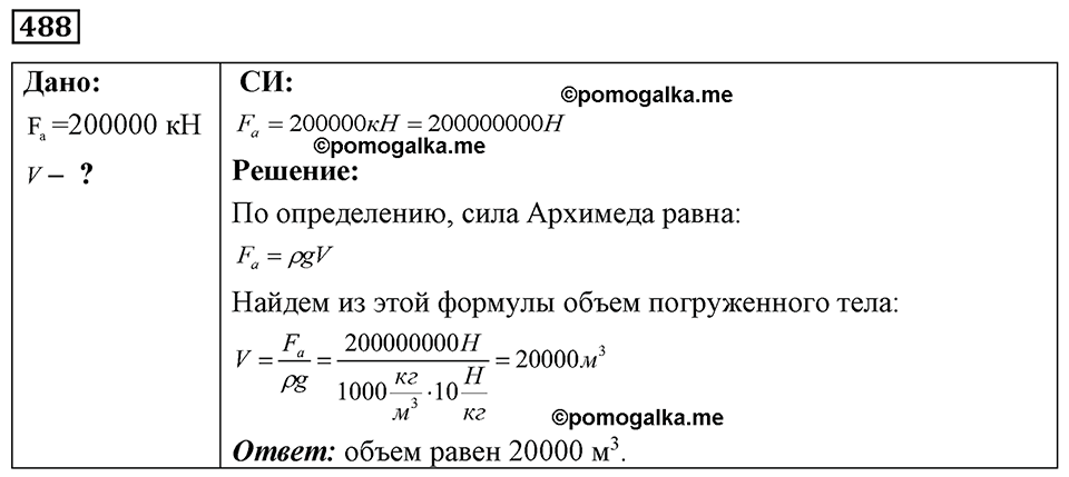 страница 60 номер 488 физика 7-9 класс Пёрышкин сборник задач 2024 год