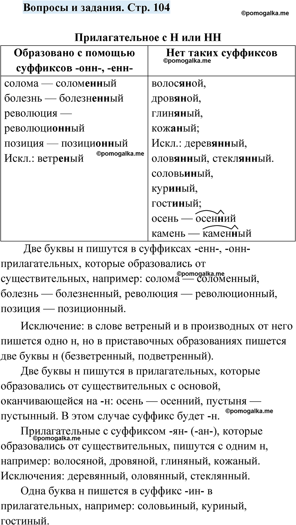 страница 104 вопросы и задания русский язык 7 класс Чердаков, Вербицкая Сферы 2023 год