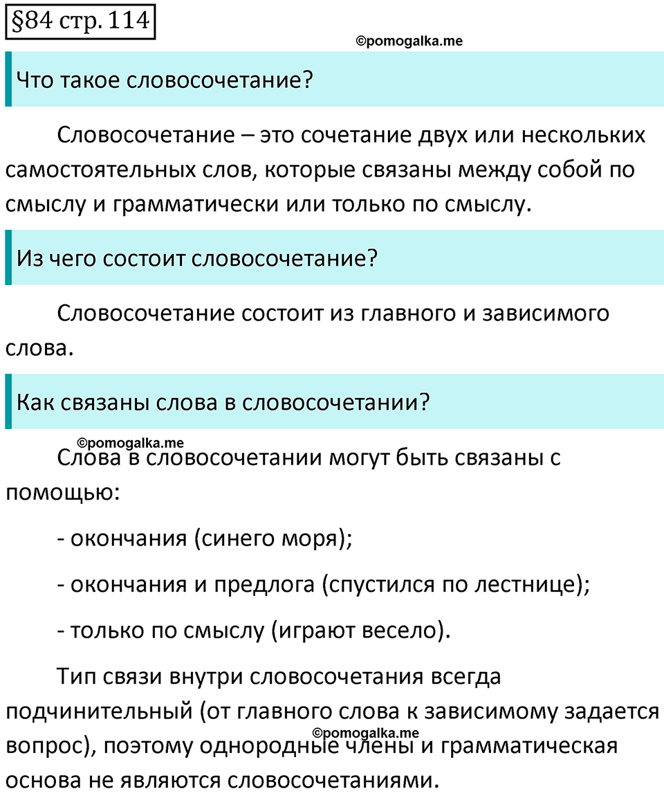 страница 114 вопросы к §84 русский язык 7 класс Баранов, Ладыженская 2021-2022 год