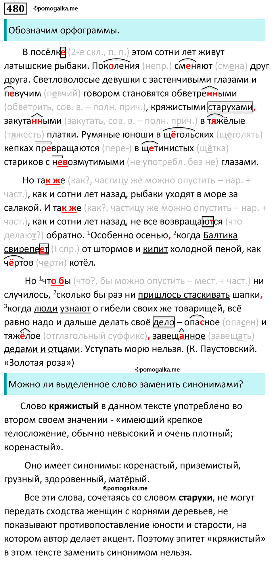 страница 66 упражнение 480 русский язык 7 класс Баранов, Ладыженская 2023 год