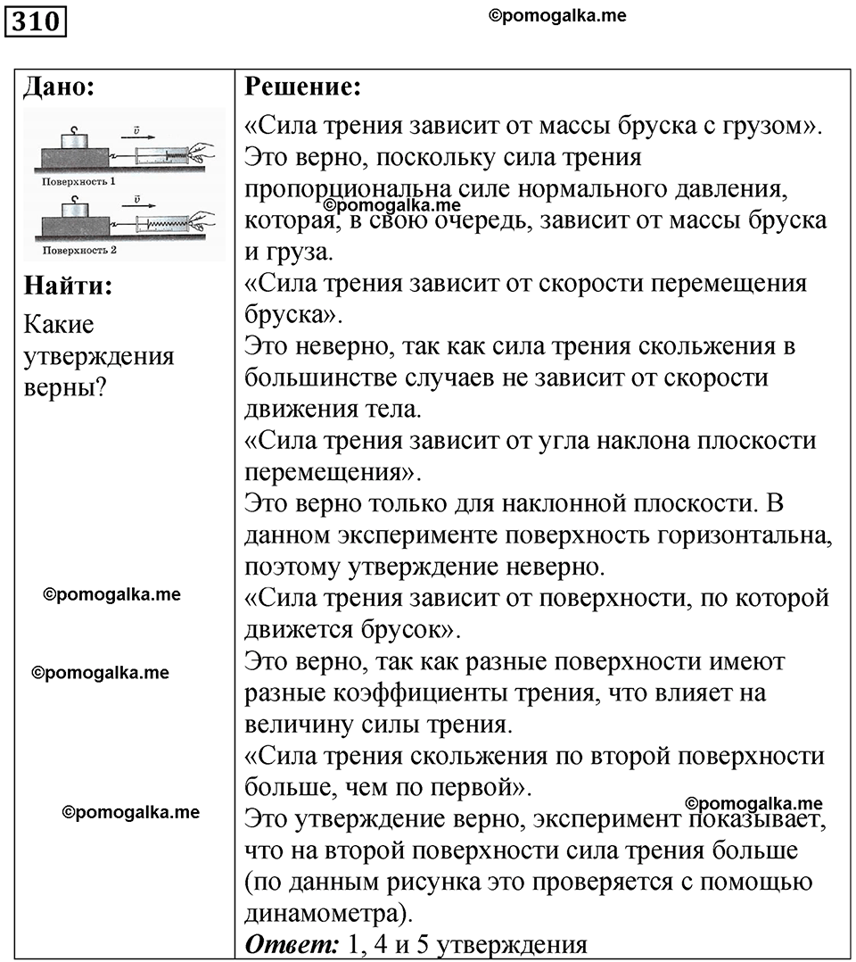 страница 45 номер 310 физика 7 класс Марон сборник задач и упражнений 2025 год