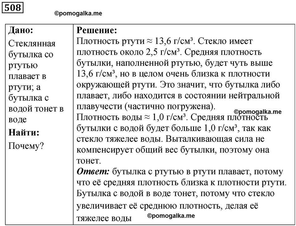 страница 69 номер 508 физика 7 класс Марон сборник задач и упражнений 2025 год