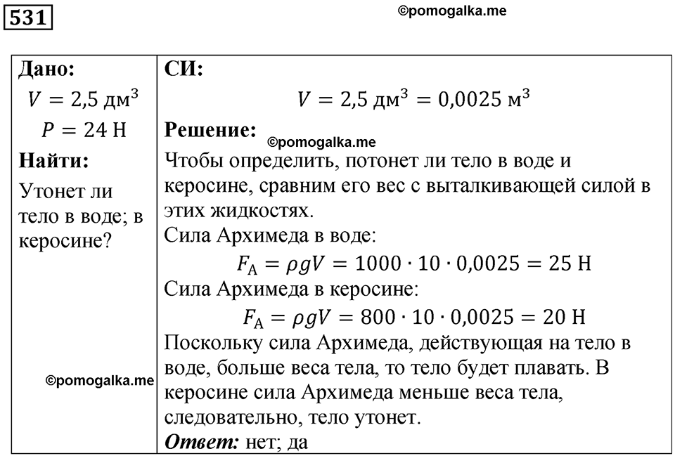 страница 71 номер 531 физика 7 класс Марон сборник задач и упражнений 2025 год