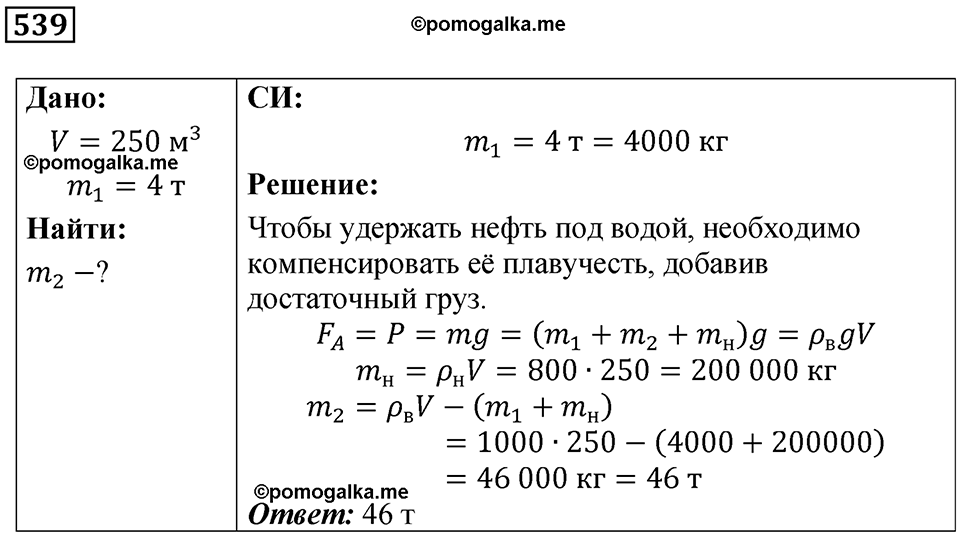 страница 72 номер 539 физика 7 класс Марон сборник задач и упражнений 2025 год