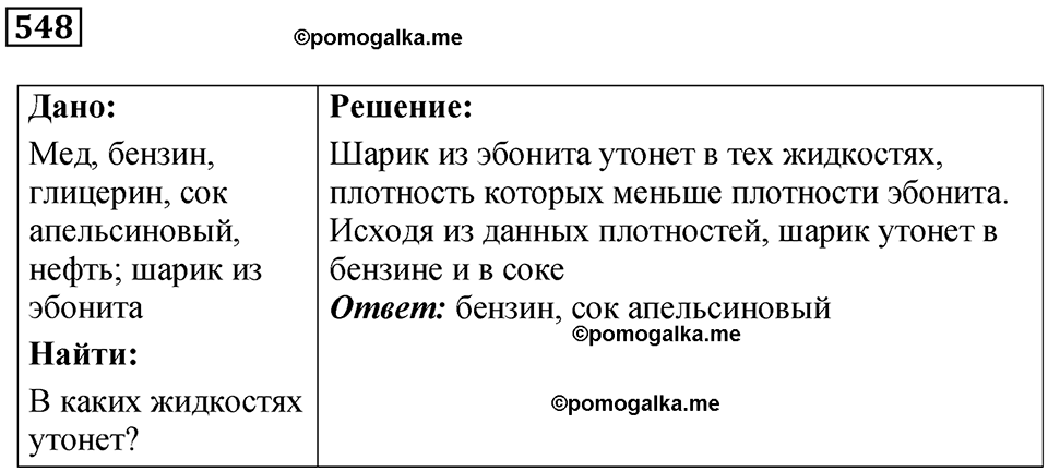 страница 73 номер 548 физика 7 класс Марон сборник задач и упражнений 2025 год