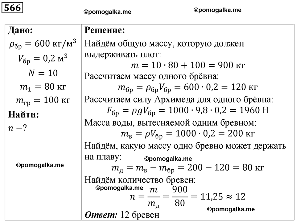 страница 79 номер 566 физика 7 класс Марон сборник задач и упражнений 2025 год