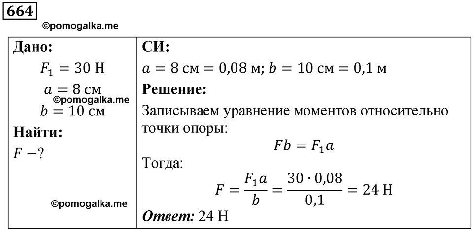 страница 92 номер 664 физика 7 класс Марон сборник задач и упражнений 2025 год