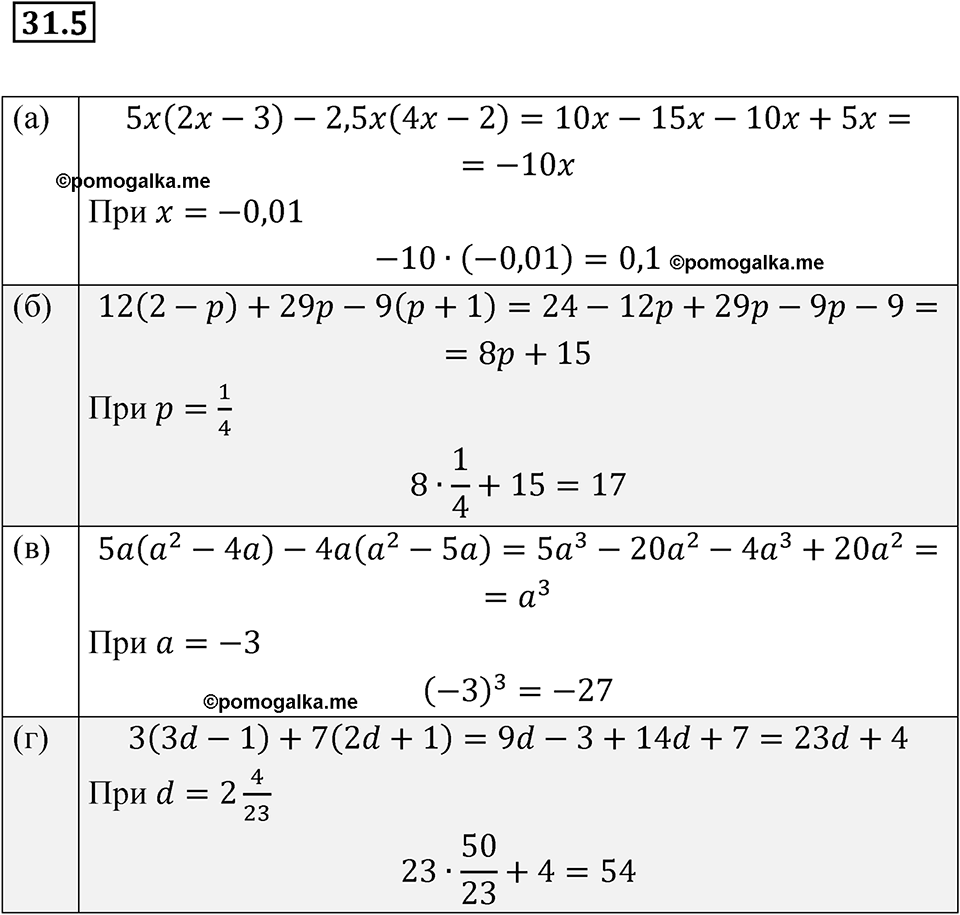 Номер 31.5 - ГДЗ по алгебре за 7 класс Мордкович с решением из задачника