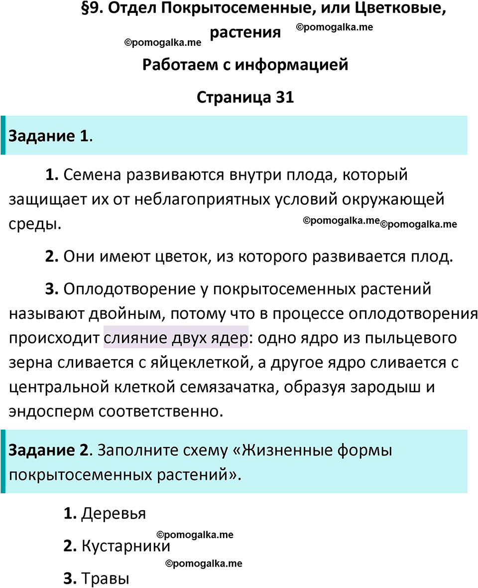 страница 31 биология 7 класс Пасечник, Суматохин рабочая тетрадь 2025 год