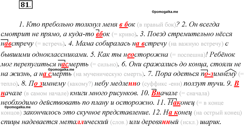 Глава 3. Упражнение №81 русский язык 7 класс Шмелев