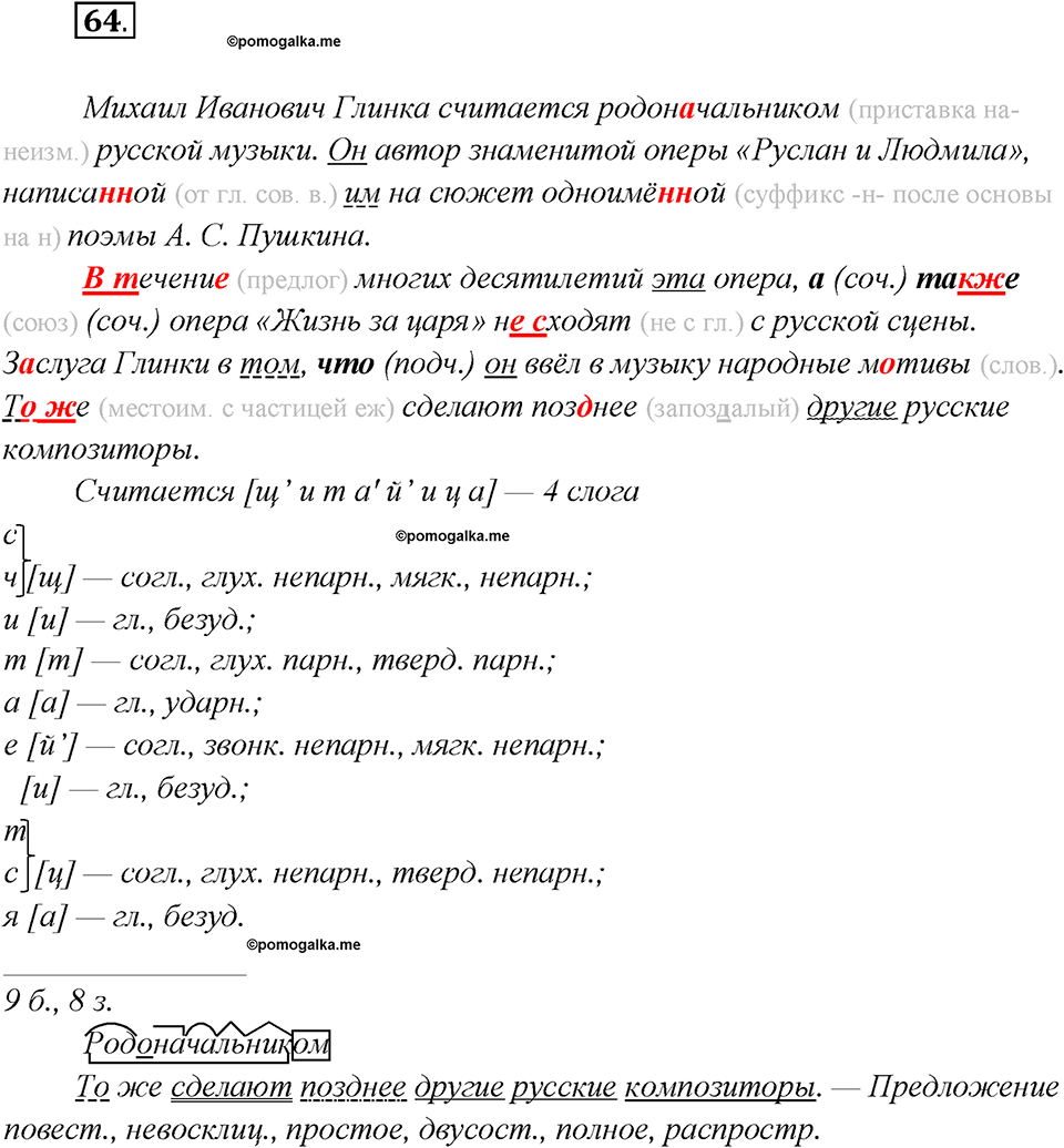 Глава 4. Упражнение №64 русский язык 7 класс Шмелев