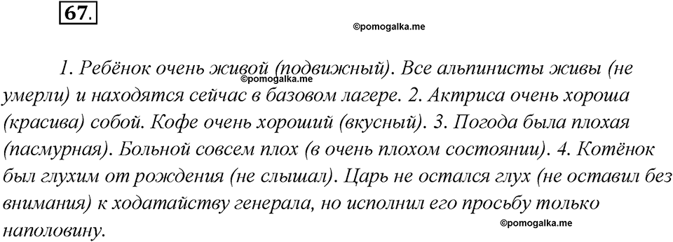 Глава 6. Упражнение №67 русский язык 7 класс Шмелев