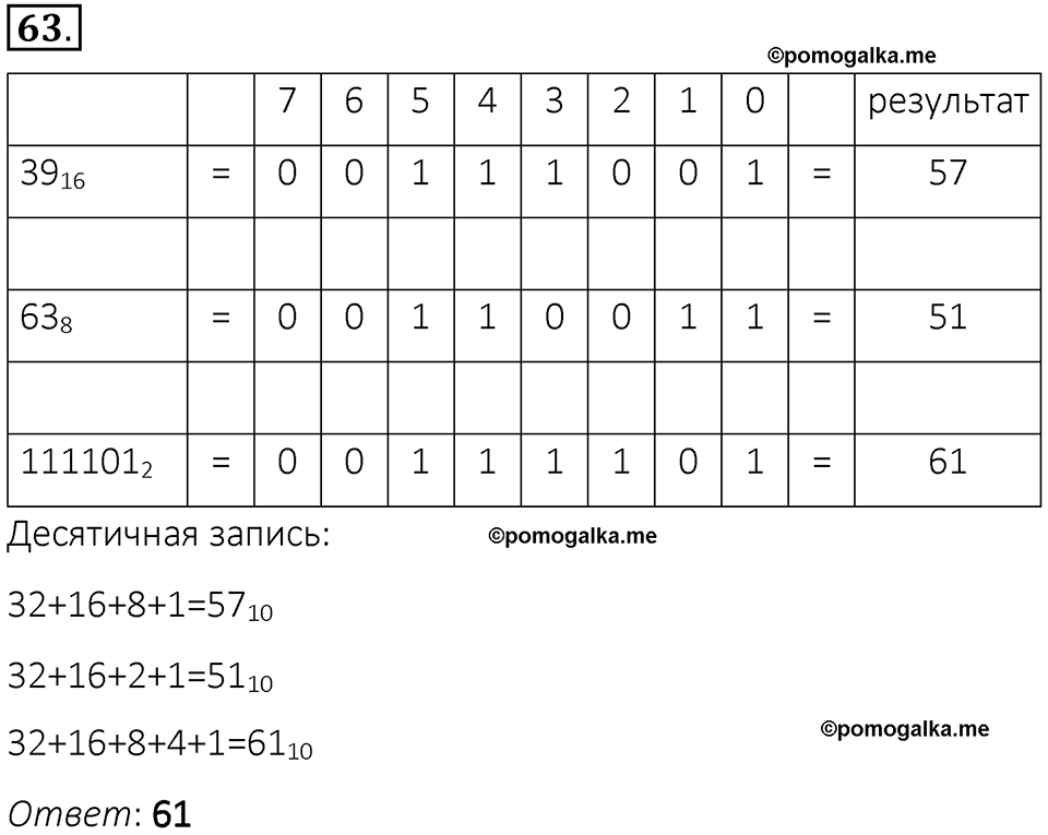 часть 1 номер 63 рабочая тетрадь по информатике 8 класс Босова 2023 год Просвещение