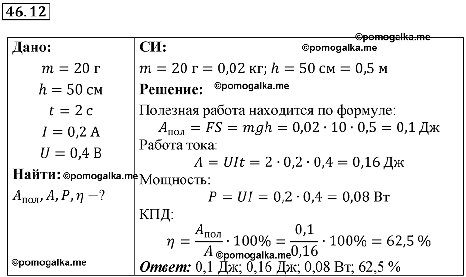 номер 46.12 физика 8 класс Ханнанова рабочая тетрадь 2025 год