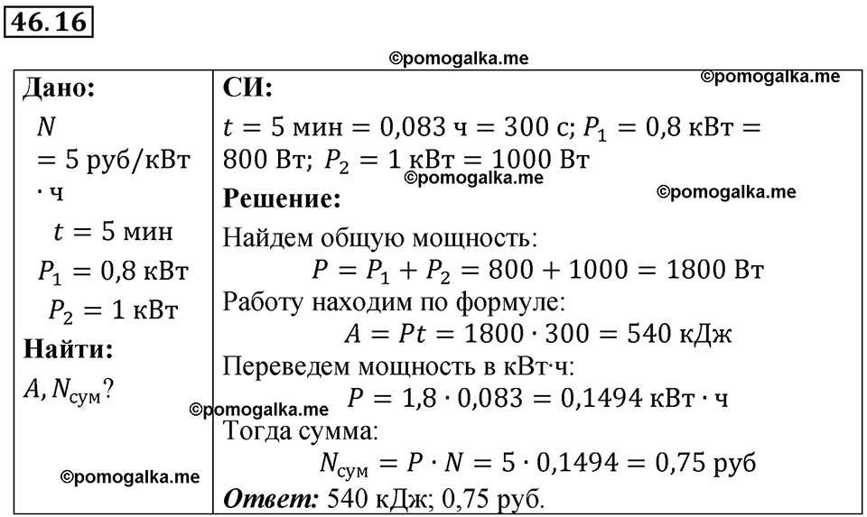 номер 46.16 физика 8 класс Ханнанова рабочая тетрадь 2025 год