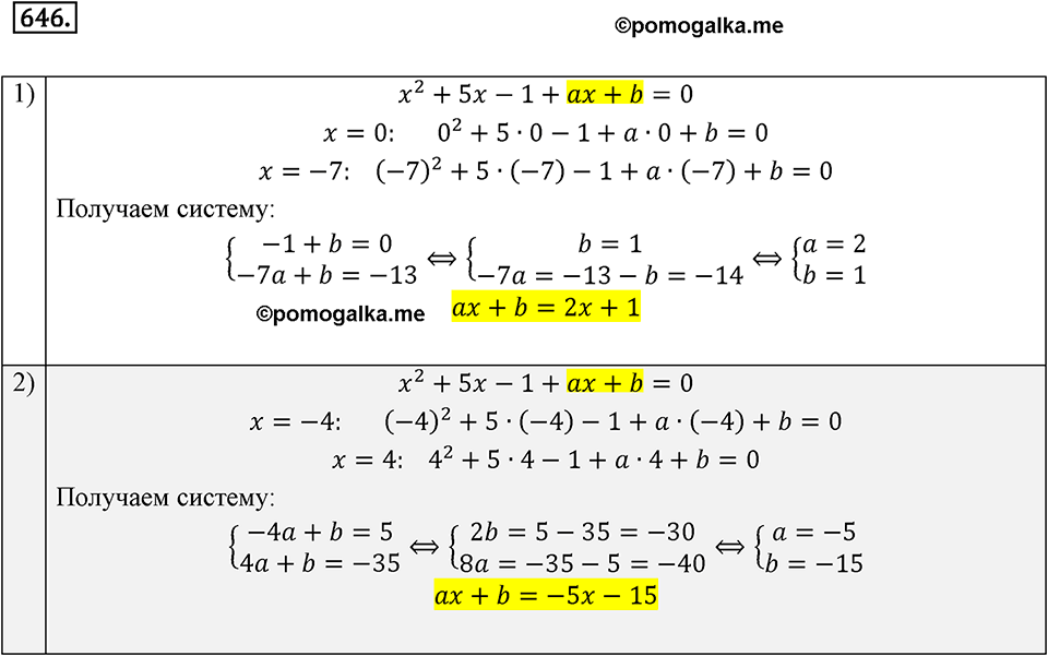 страница 162 задача 646 алгебра 8 класс Мерзляк 2019 год