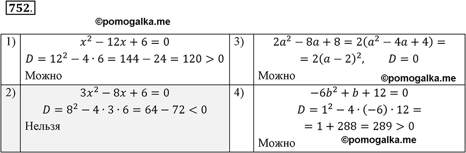 страница 185 задача 752 алгебра 8 класс Мерзляк 2019 год