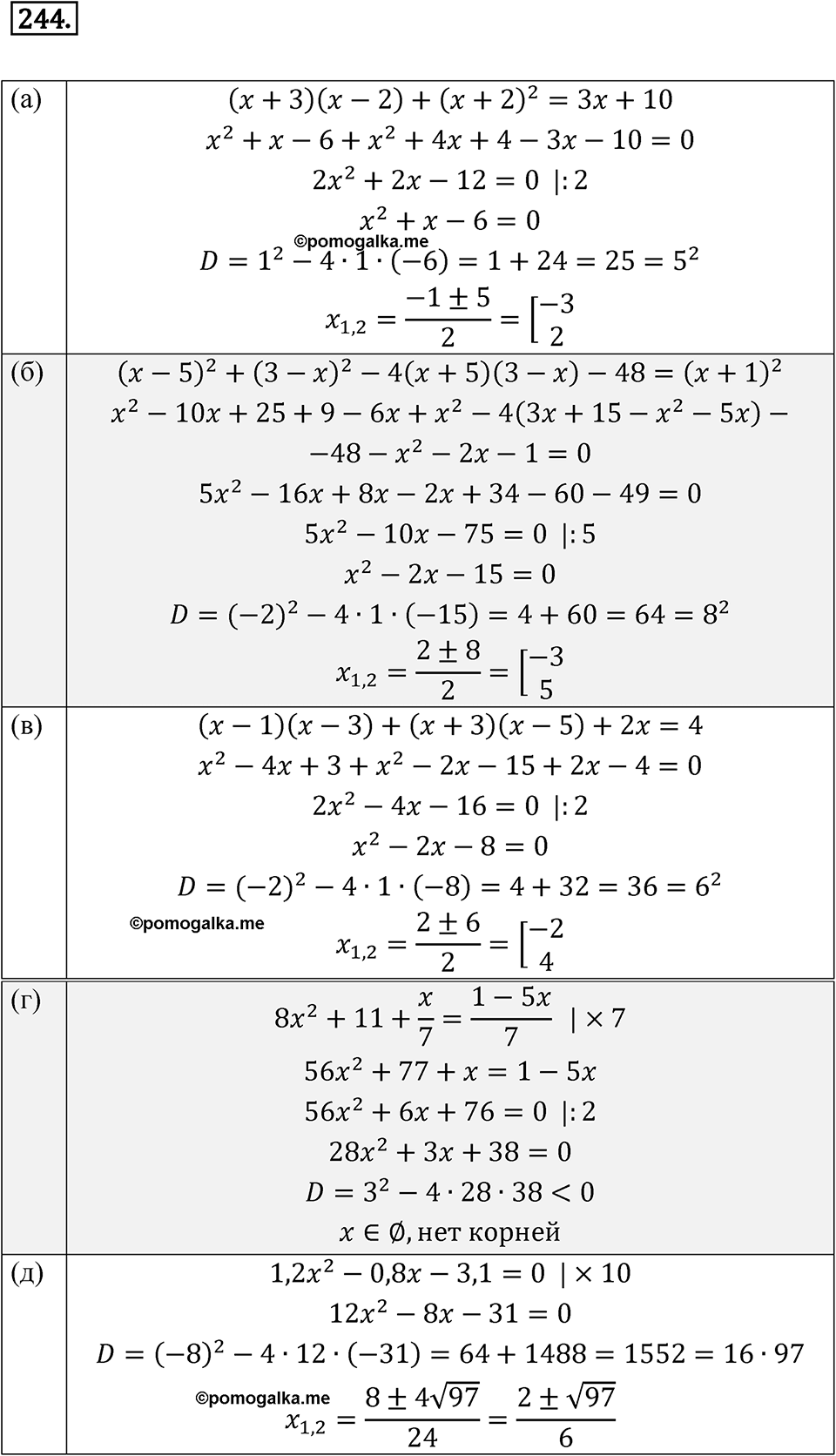 Номер 244 - ГДЗ по алгебре 8 класс Никольский, Потапов с ответом и решением