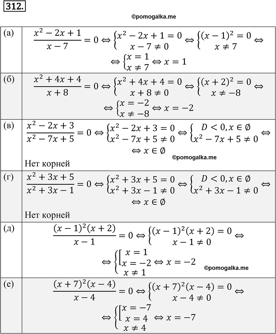 Номер 312 - ГДЗ по алгебре 8 класс Никольский, Потапов с ответом и решением