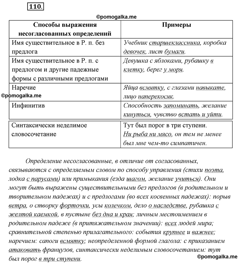 страница 70 упражнение 110 русский язык 8 класс Рыбченкова 2018 год