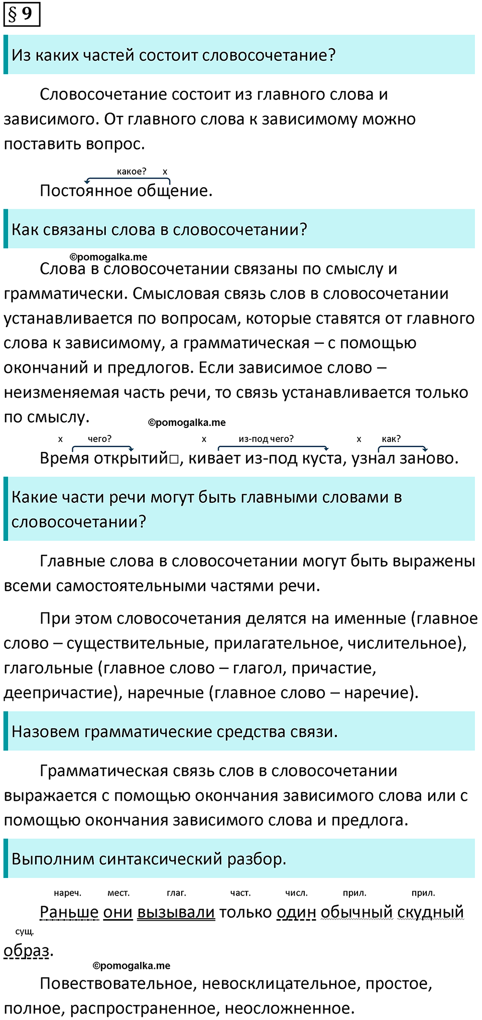 вопросы к параграфу 9 русский язык 8 класс Тростенцова, Ладыженская 2014 год