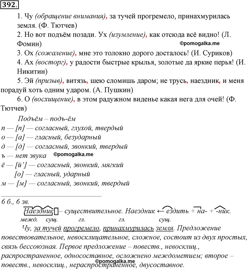 страница 216 упражнение 392 русский язык 8 класс Тростенцова, Ладыженская 2014 год